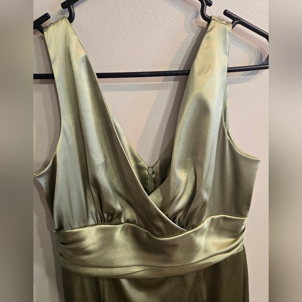 Eliza J New York Satin Midi Dress in Olive Green - Picture 6 of 10
